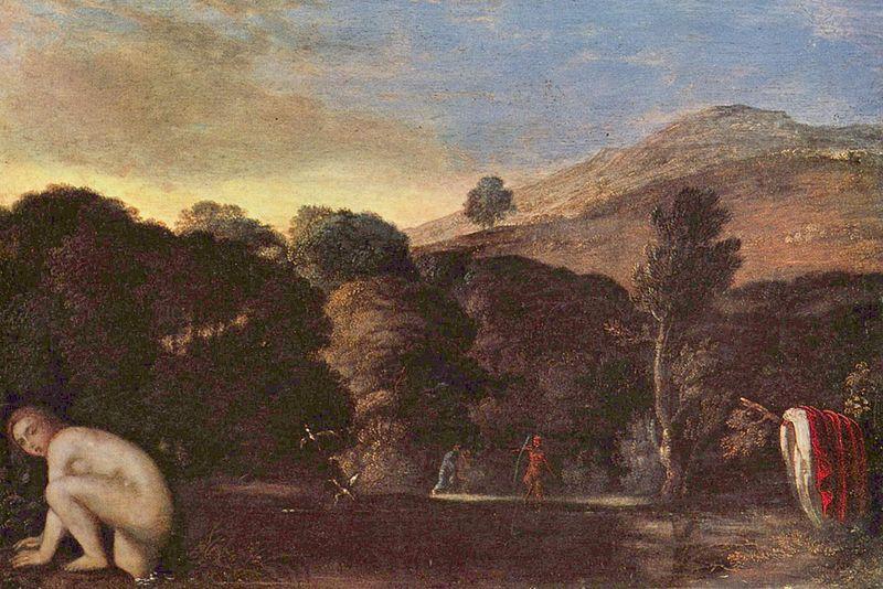 Adam  Elsheimer Landschaft mit badender Nymphe oil painting image